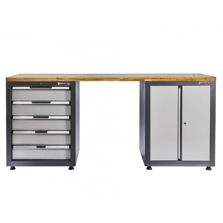 Werkbank Elite-Line 217 x 55,5 x 96 cm. met 5 laden en hardhouten blad.